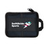 A black zippered pouch with a mesh pocket and a logo. Designed for storing sports accessories or towels.