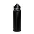 A drink bottle in black with a silver accent, featuring a screw-on lid and a handle, designed for easy carrying.