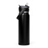 A drink bottle with a sleek black design, featuring a flip straw and a carry handle, with a logo on the side.