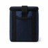 A navy cooler bag with a mesh pocket and black straps, featuring a zip closure. Includes a logo on the front.