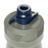 A drink bottle in olive green with a dark blue nozzle and a branding logo on the cap.