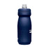 A drink bottle in navy blue with a textured design and a spout, featuring a logo on the side.
