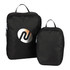 A set of black compression packing cubes, one large and one small, featuring a logo on each.