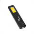 A rechargeable work light in black with a yellow lighting panel, featuring a logo on its surface.