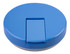 A blue insulated food flask with a quick-release lid and a smooth surface, featuring a logo on the top.