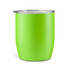 A drink container in vibrant green with a clear lid, featuring a smooth finish and a rounded shape.