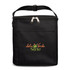 A black insulated bag with a zip closure and a logo on the front. It features a carry handle and a front pocket.