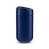 A coffee cup in a deep navy blue with a secure lid and smooth finish, featuring a subtle branding logo.