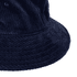 A navy cord bucket hat featuring a textured fabric and a wide brim. The hat includes a branding logo.