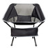 A black Marlin Folding Chair featuring a mesh back and a sturdy frame, with a pocket at the bottom.
