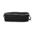 A black travel pack with grey trim, featuring a zip closure and side handles for easy carrying.