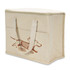 A cream cooler bag with a rectangular shape, featuring handles and a logo of a dog on the front.