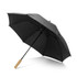 A black umbrella with a cork handle, featuring a sturdy metal frame and a simple design.