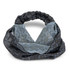 A custom elastic headband featuring a patterned design in shades of grey and black, with a lightweight fabric.