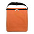 An orange insulated bag with a black zipper and a handle, featuring a front pocket.