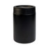 A black drink bottle with a sleek design and a silver interior. It features a logo on one side.