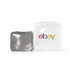 A grey jelly cube sensory toy next to a transparent container featuring a logo.