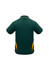 A men's polo shirt in dark green with yellow accents and a logo. Features a classic collar and short sleeves.