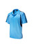 A light blue polo shirt featuring black side panels and a logo on the chest. Ideal for kids' casual wear.