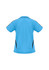 A blue polo shirt featuring black side accents and a logo.