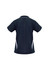 A black polo shirt featuring white side accents and a logo. The style is designed for ladies.