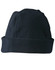A black polar fleece beanie with a rolled brim and a simple design, featuring a logo.