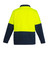 A unisex polar fleece pullover featuring a bright yellow upper section and navy lower section, with a collar and long sleeves.