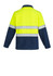 A unisex polar fleece pullover in high visibility yellow and navy, featuring hoop taped reflective stripes and a collar.