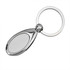 A silver teardrop key ring with a smooth, glossy surface and a circular attachment loop.