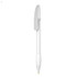 A plastic pen in white with a clip design. The pen features a smooth body and a gold tip.