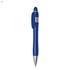 A blue plastic pen with a silver clip and tip, featuring a branding logo on the body.