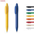 A plastic pen set featuring yellow and blue pens, alongside various other colours including black, green, orange, and white.
