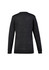 A dark grey women's button front knit cardigan with long sleeves and a rounded neckline. The back view shows a simple design.