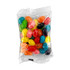 A clear bag containing an assortment of colourful jelly beans in various flavours.