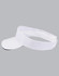 A white twill visor with a black underside and an adjustable strap, featuring a logo.