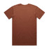 A brown T-shirt with short sleeves and a round neckline, featuring a logo on the back.