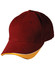 A maroon cap with a yellow curved peak, featuring stitching details and ventilation holes. It has a logo on the front.