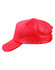 A red trucker cap with a mesh back and a curved brim, featuring a logo on the front.