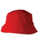 A red bucket hat with a mesh design and white sandwich trim, featuring a logo.