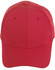 A red 4-way stretch cap featuring laser-cut ventilation holes and a structured design. It has a visible logo.