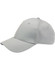A grey cap with laser-cut ventilation and a curved peak, featuring a logo on the front.