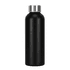 A drink bottle made from recycled aluminium, featuring a sleek black finish and a silver metal cap.