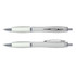 A plastic pen featuring a translucent design with a silver accent and a comfortable grip.