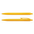 A set of bright yellow plastic pens with clip and smooth barrel design. Features a logo.