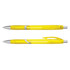 A set of yellow translucent plastic pens with silver accents and clips.