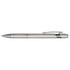 A metal pen in silver with a clip and a sleek design, featuring a logo on its body.