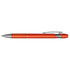 An orange metal pen with silver accents and a clip, featuring a simple design.