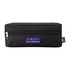 A black zippered pencil case with a logo on the front, featuring a rectangular design.