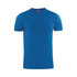 A blue t-shirt with a crew neck and short sleeves, featuring a brand logo.