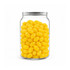 A clear can filled with bright yellow jelly beans, showcasing a vibrant and colourful treat.